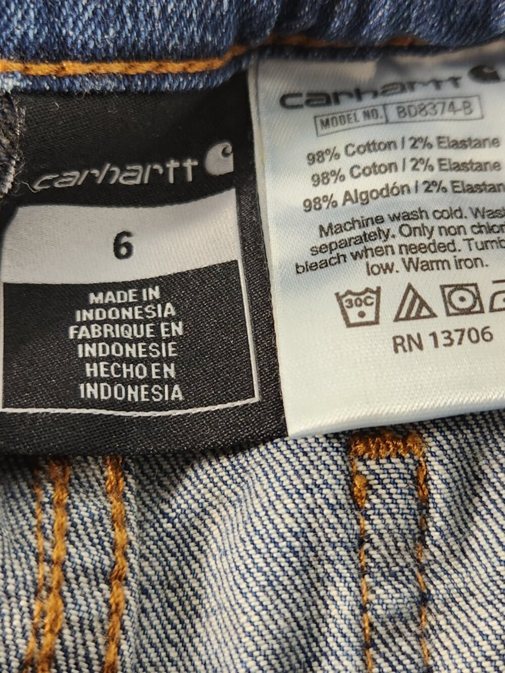 Carhartt Kids Jeans Size 6 Adjustable Waist Dark Wash Denim Unisex Stretch Waist - Picture 8 of 9